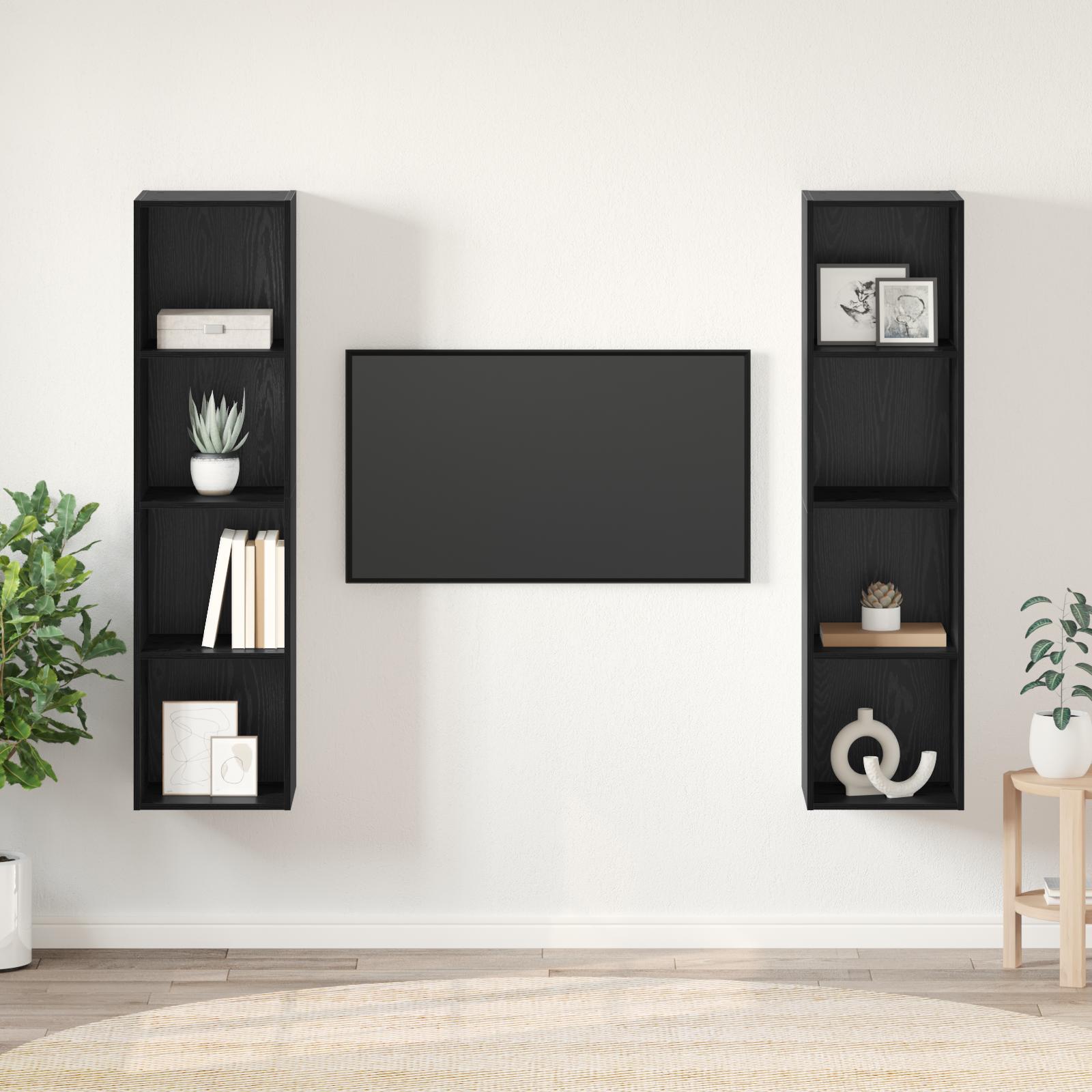 TV-skab 2 stk Sort 37 x 37 x 142.5 cm Konstrueret træ billede
