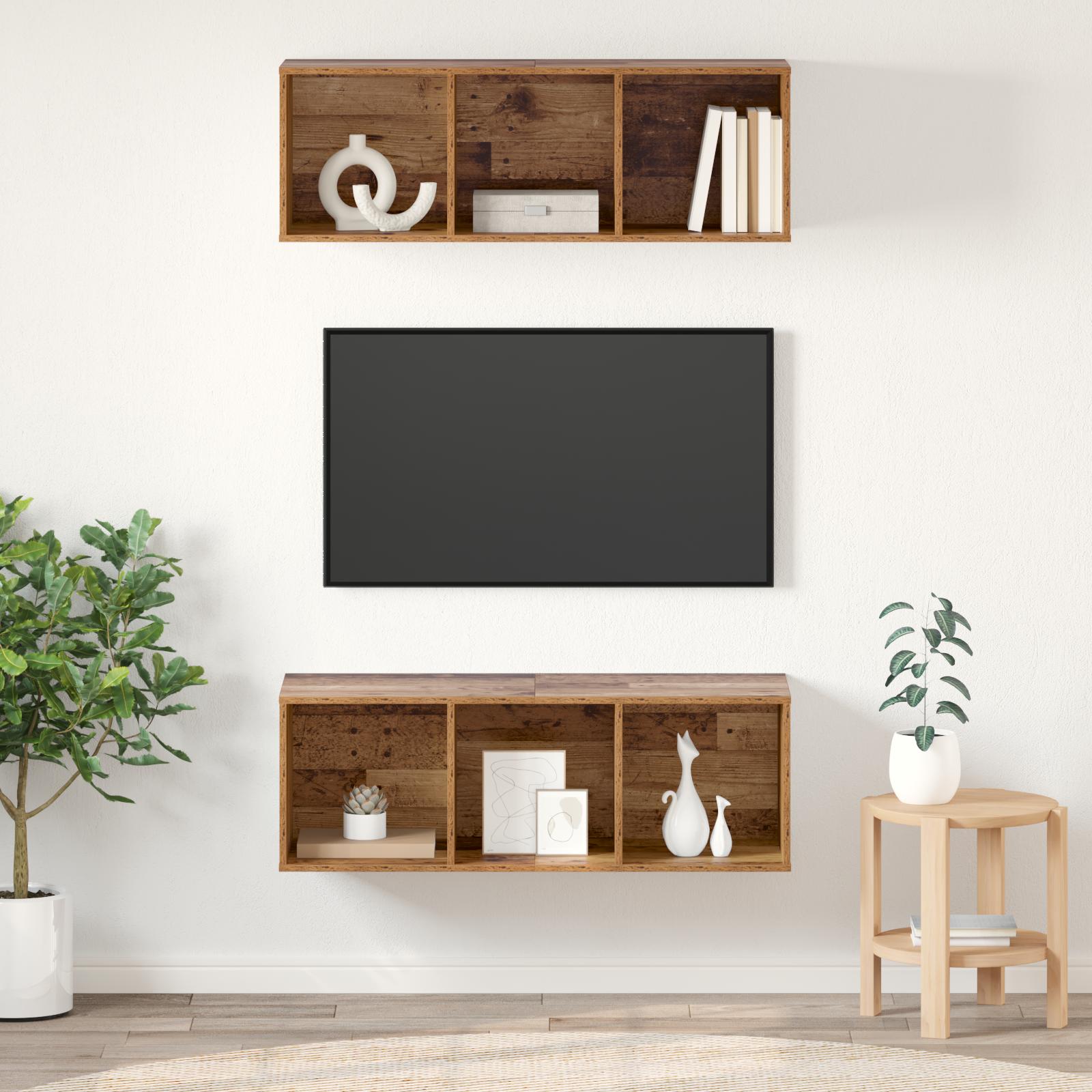 Væghængte TV skabe 2 stk Gammelt træ 37 x 37 x 107 cm billede