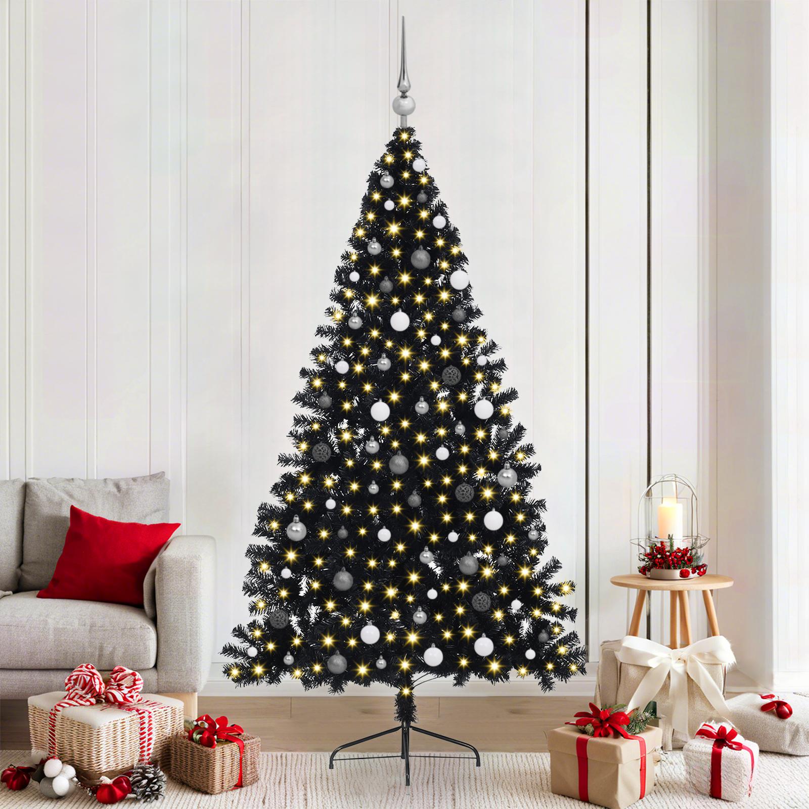 vidaXL Kunstig Forbelyst Juletræ med 300 LED'er Sort 210 cm PVC