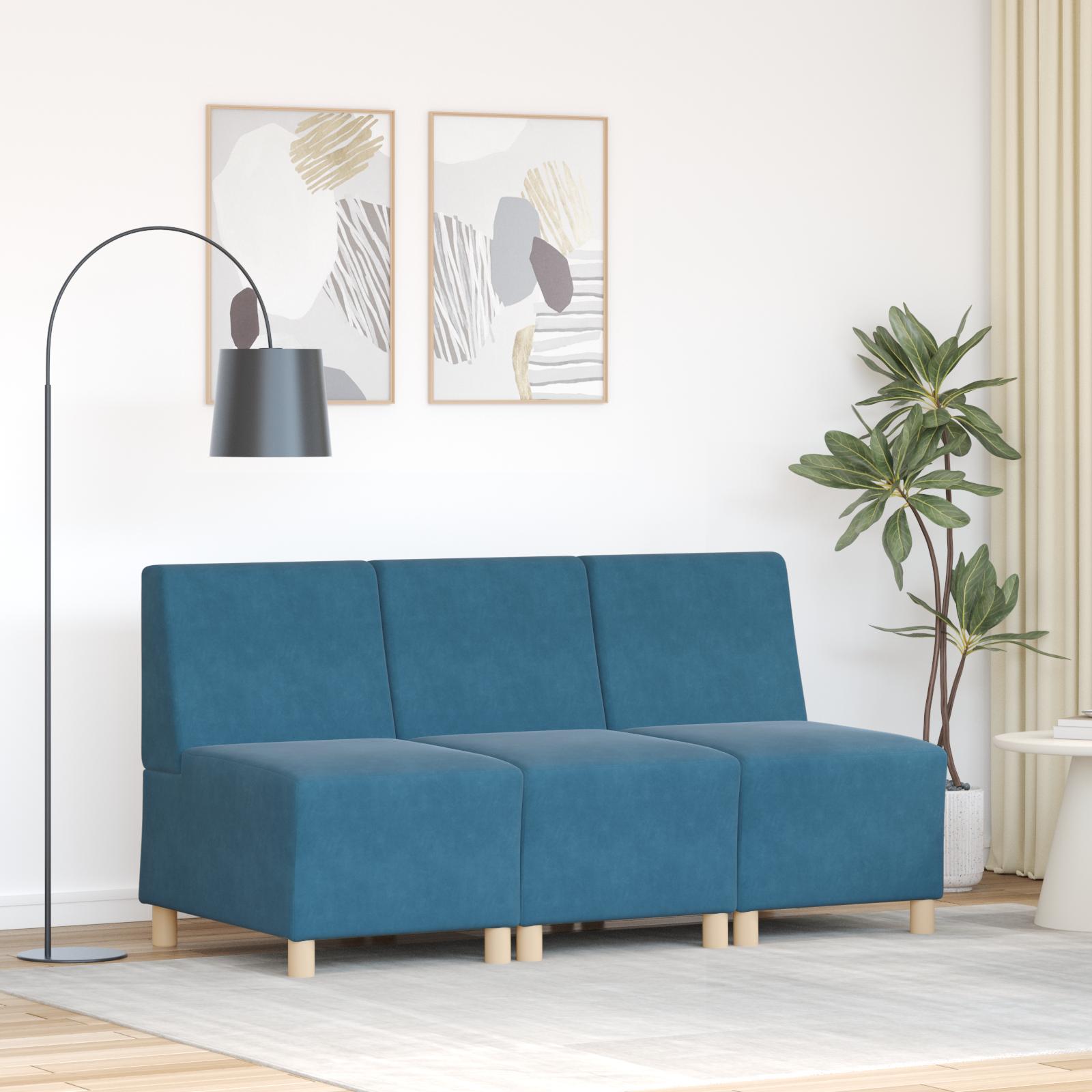 Sofa stole 3 stk Blå 55 x 74 x 82 cm Fløjl