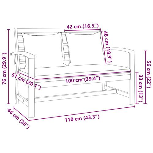Havebænk Brun 110 x 64 x 76.5 cm Solidt teaktræ