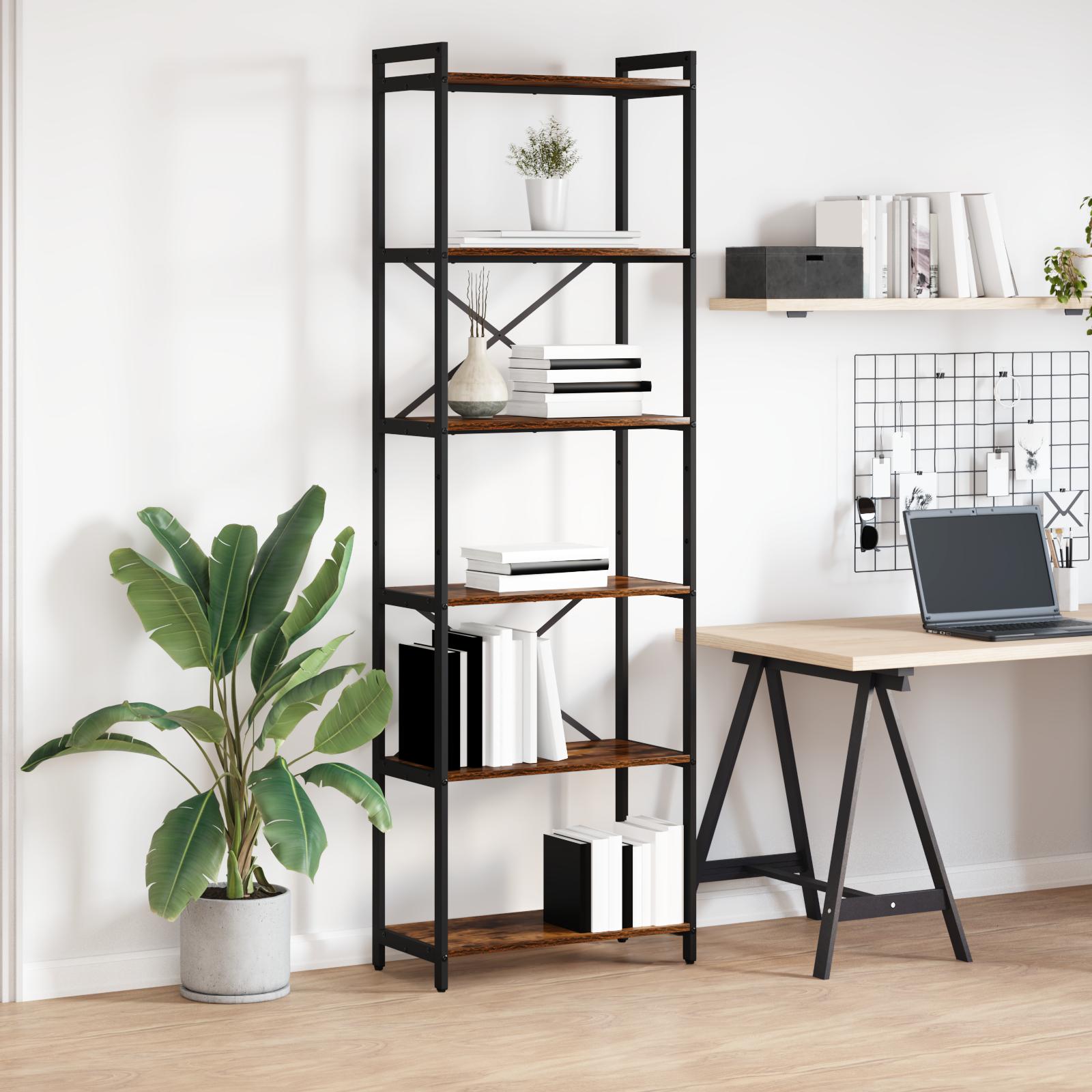 Bogreol Røget eg 60 x 30 x 188 cm MDF og Stål billede