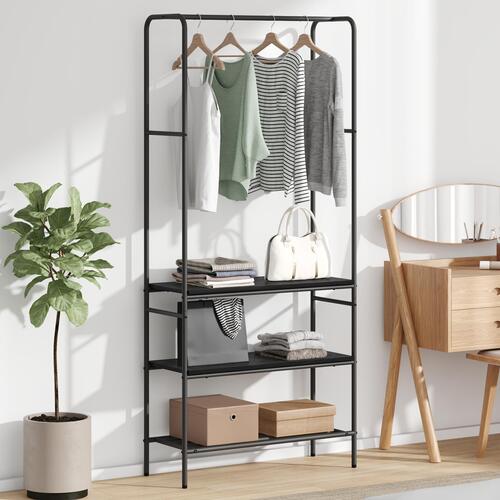Tøjstativ med hylder Sort eg 77 x 30 x 171 cm Konstrueret træ