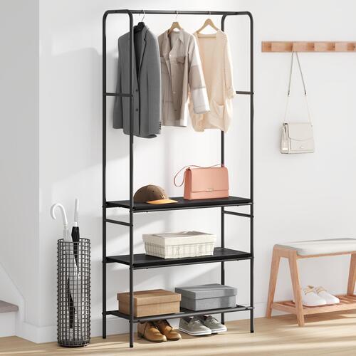 Tøjstativ med hylder Sort eg 77 x 30 x 171 cm Konstrueret træ