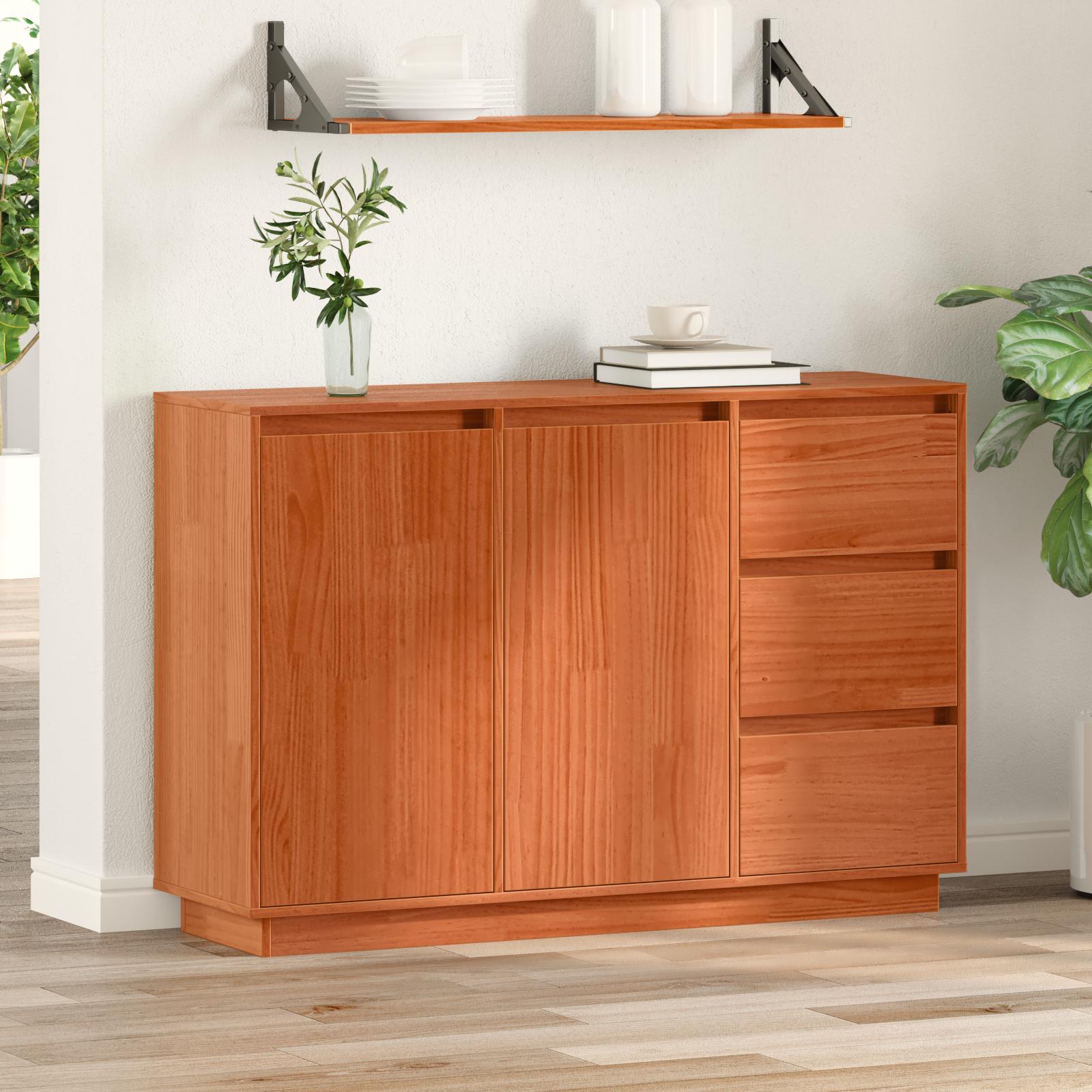 Sideboard med skuffe med opbevaring med dør Brun 111 x 34 x 75 cm Massivt fyrretræ
