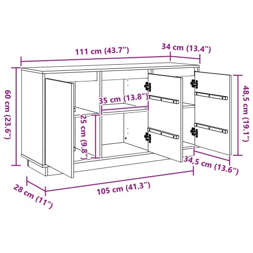 Skænk i brun eg 111 x 34 x 60 cm - massivt fyrretræ