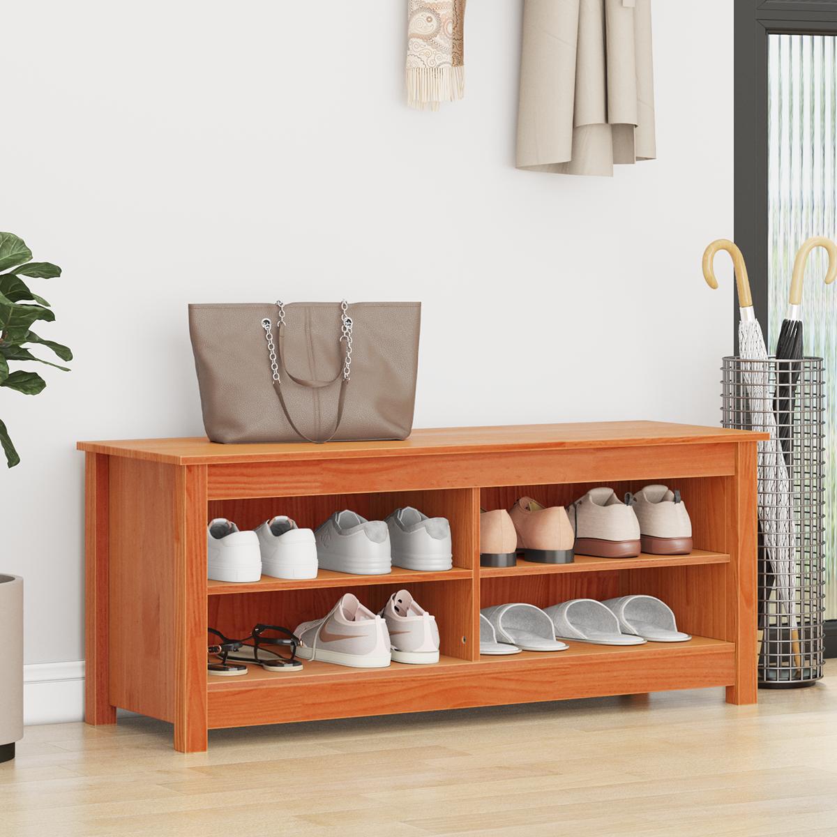 Sko bænk Gyldenbrun 110 x 38 x 45.5 cm Massivt fyrretræ billede