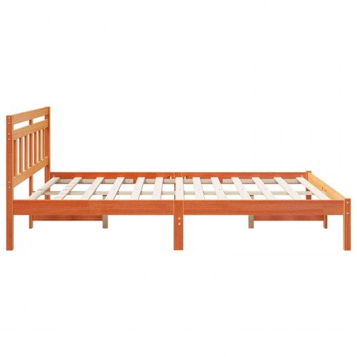 Sengestel med hovedgærde i massivt fyrretræ 140 x 200 cm - brun