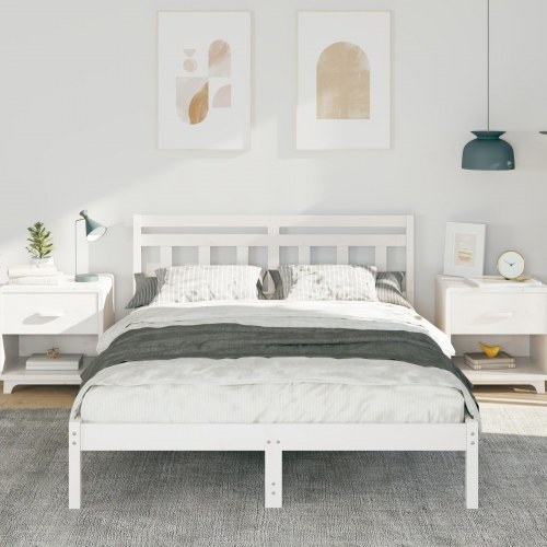 Sengestel med hovedgærde - hvid, 120 x 190 cm, massiv fyrretræ