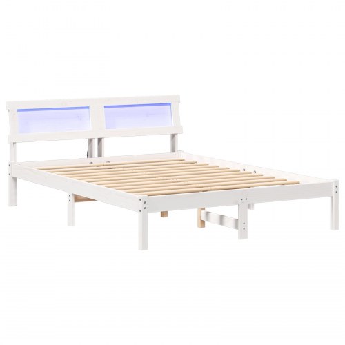 Sengestel med hovedgærde 120 x 200 cm i massiv fyrretræ - hvid