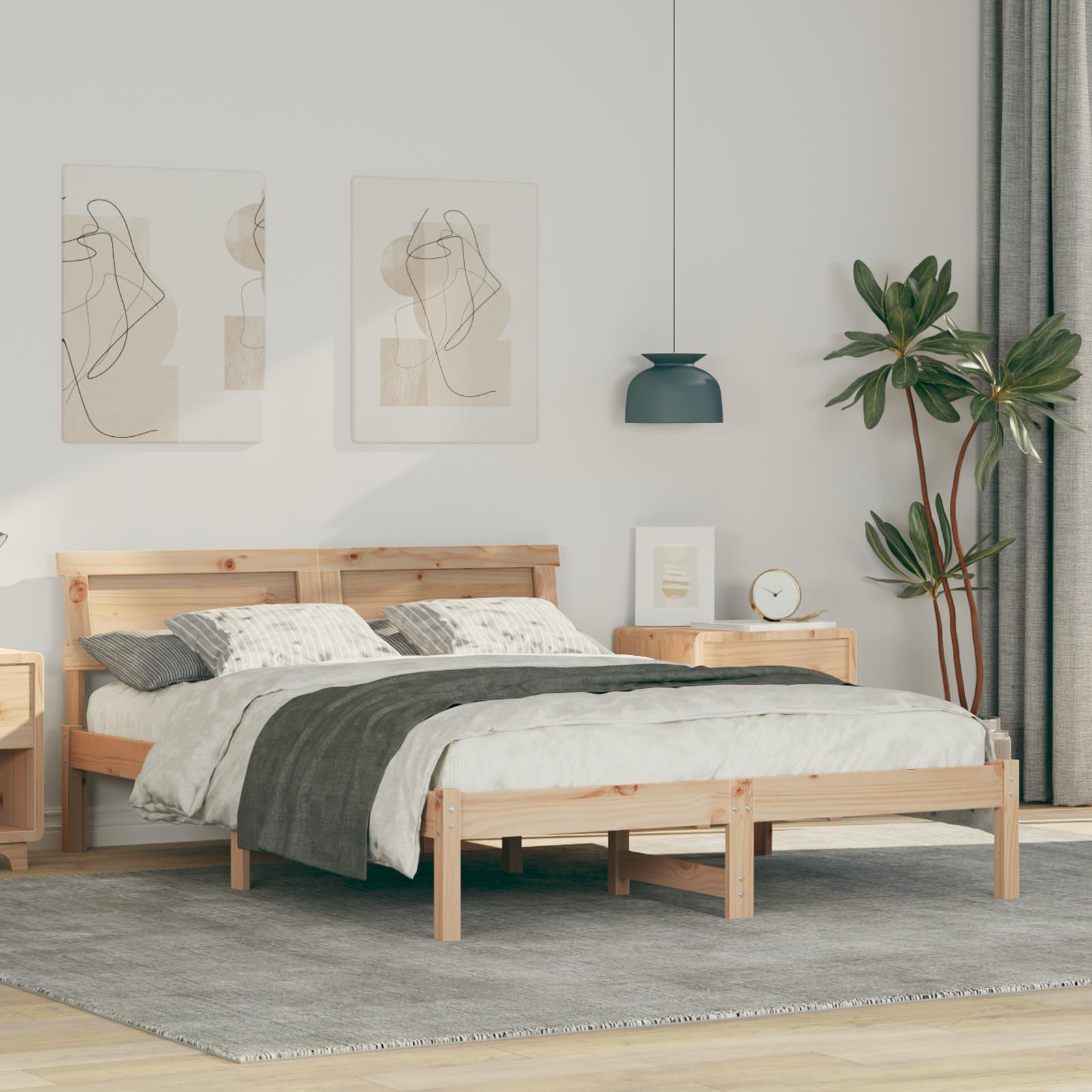 Sengestel Med Hovedgærde Brun 140 X 190 Cm Massivt Fyrretræ