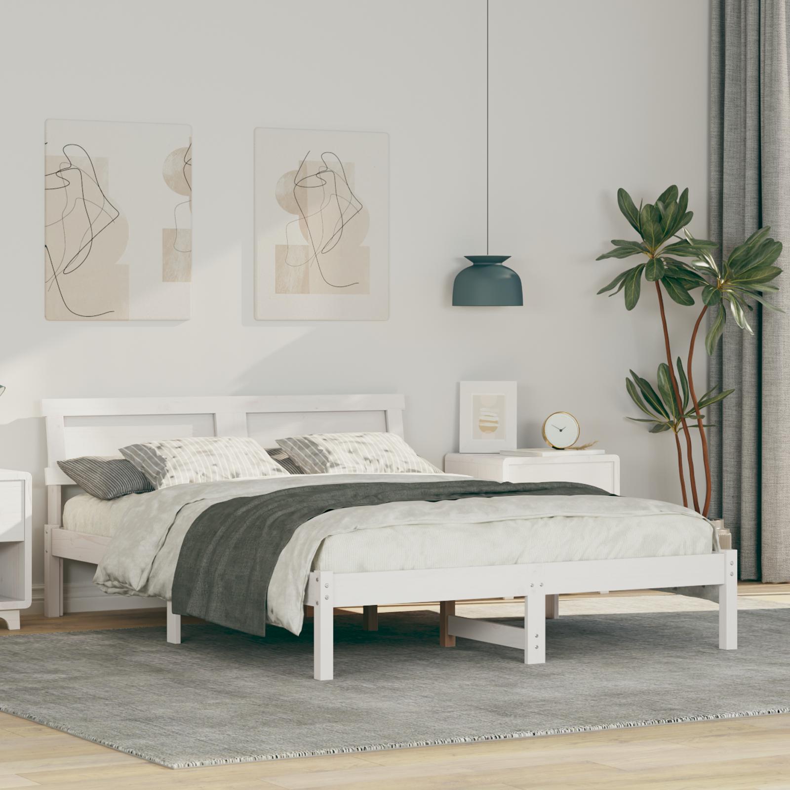 Sengestel Med Hovedgærde Hvid 140 X 190 Cm Massivt Fyrretræ