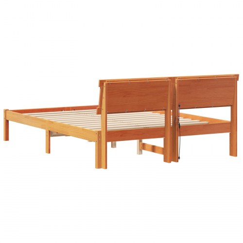 Sengestel med hovedgærde 140 x 190 cm - voksbrun fyrretræ