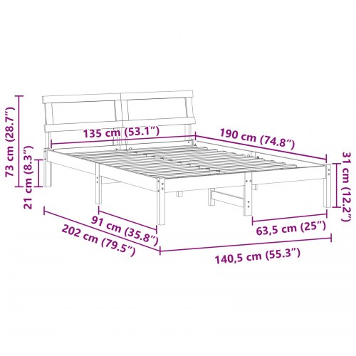 Sengestel med hovedgærde og USB - Voks brun 135 x 190 cm