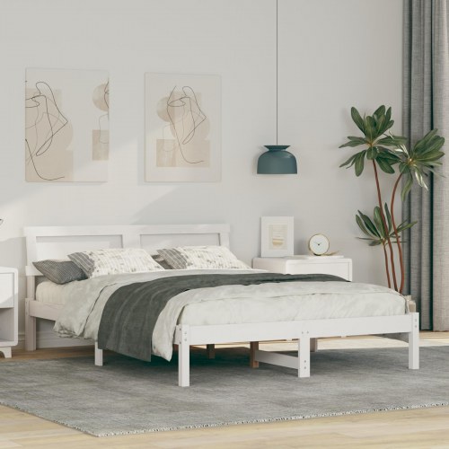 Sengestel med hovedgærde - hvid 120 x 190 cm i massiv fyrretræ