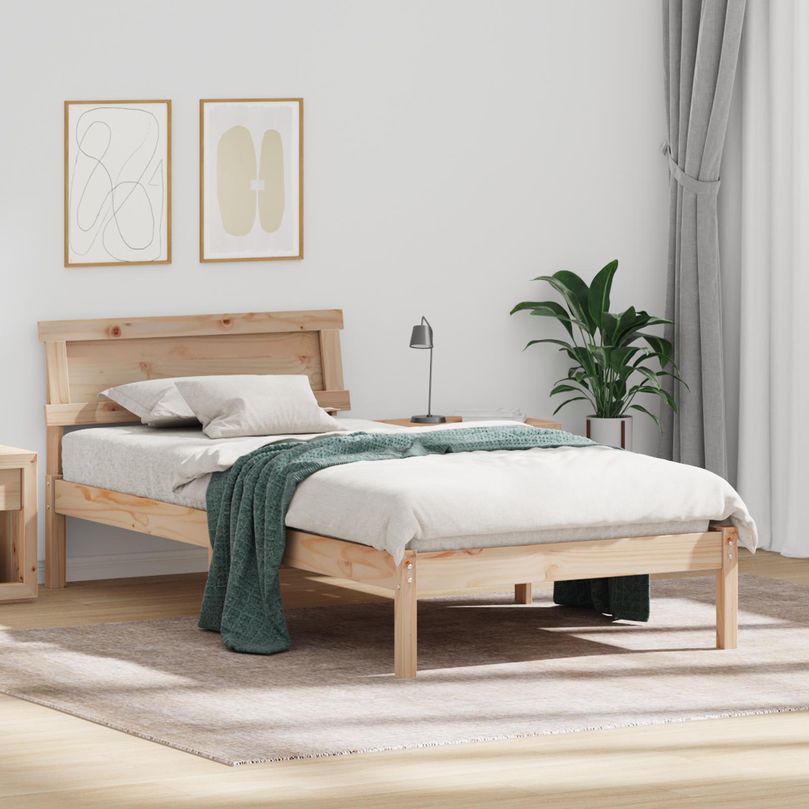 Sengestel med hovedgærde Brun 75 x 190 cm Massivt fyrretræ billede
