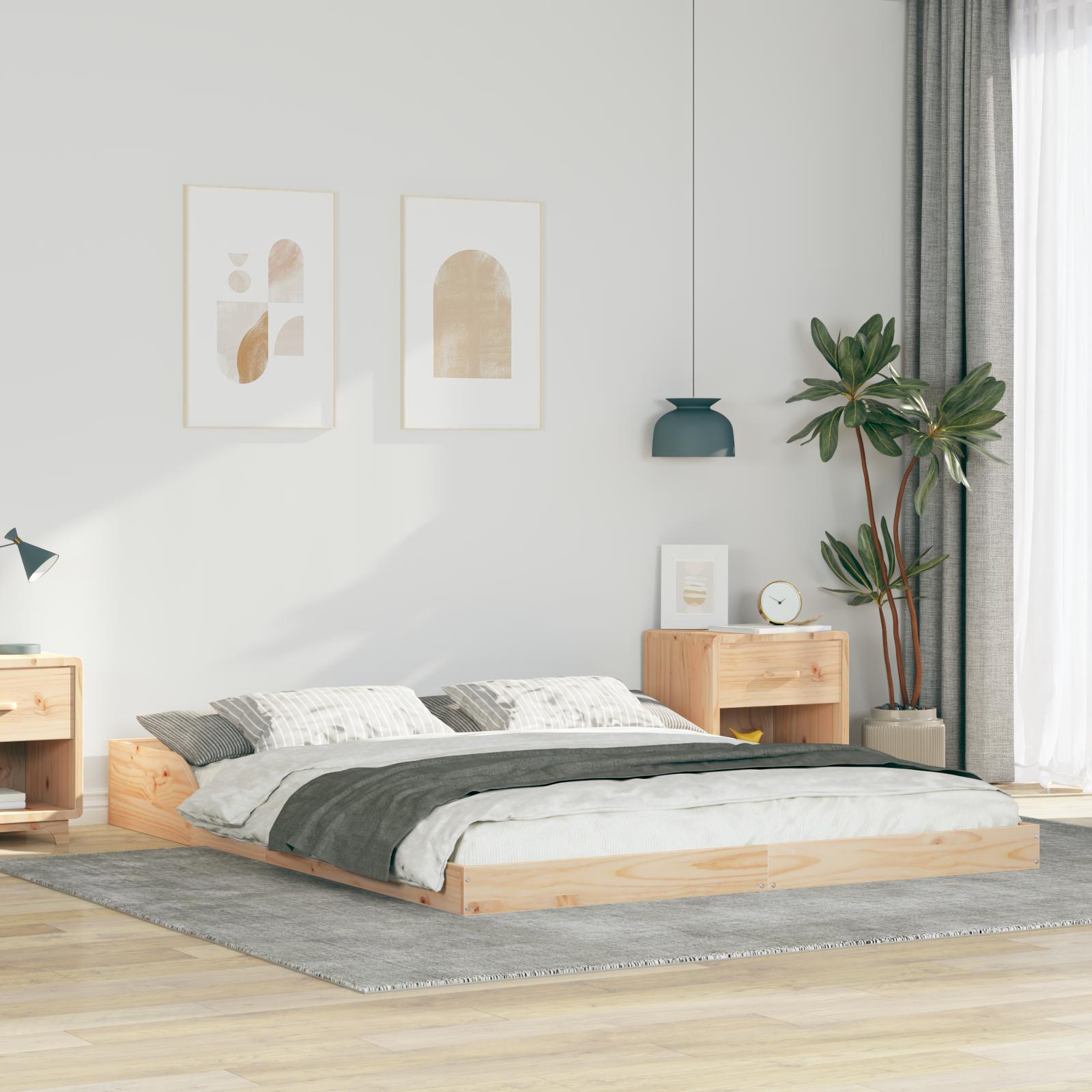 Sengestel Brun 150 x 200 cm Massivt fyrretræ billede