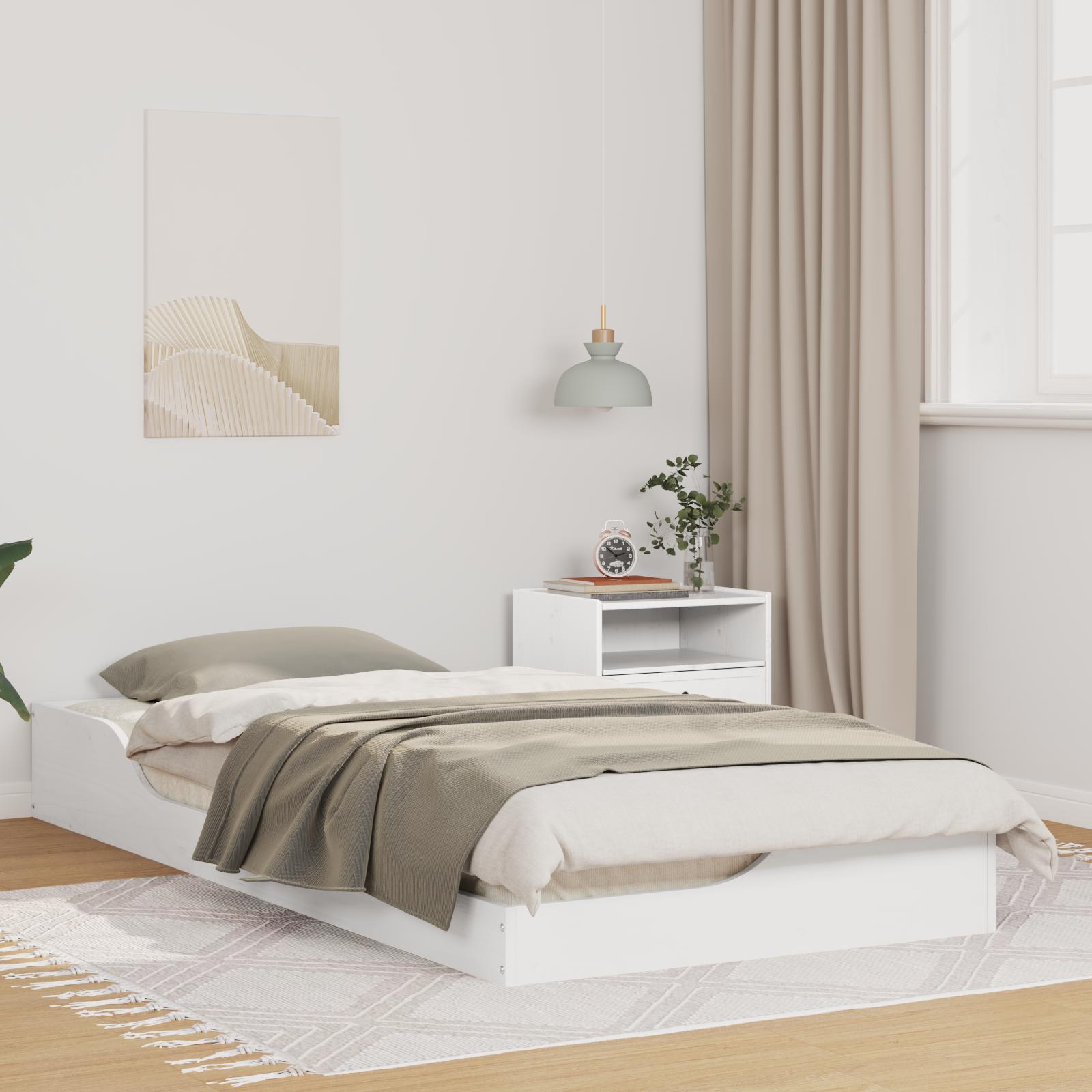 Gulv Seng Ramme Hvid 80 X 200 Cm Massivt Fyrretræ