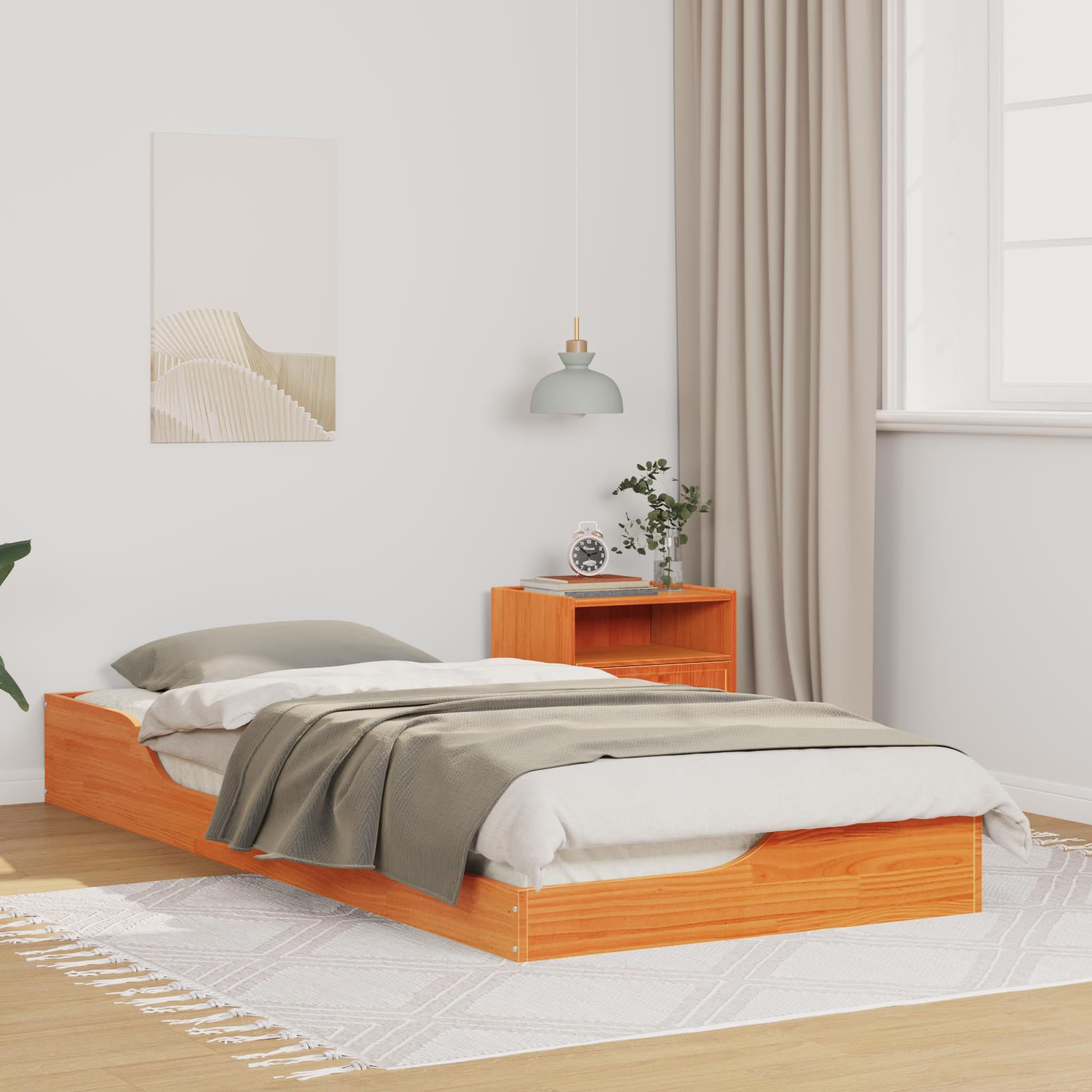 Gulv seng ramme Gyldenbrun 80 x 210 cm Massivt fyrretræ billede