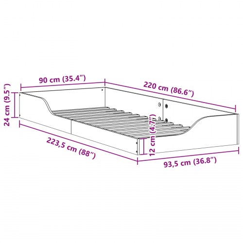 Gulv seng ramme Brun 90 x 220 cm Massivt fyrretræ