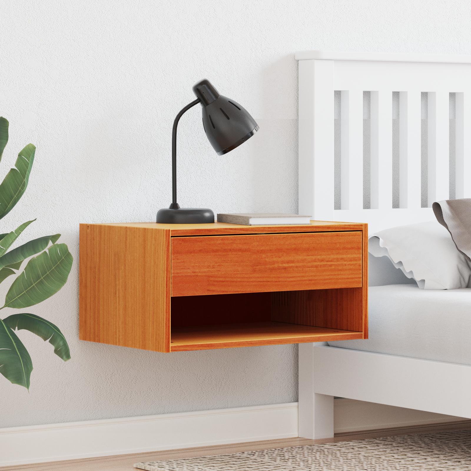 Væghængt natbord med skuffe Vægmonteret 2 stk Gyldenbrun 50 x 32,5 x 24 cm