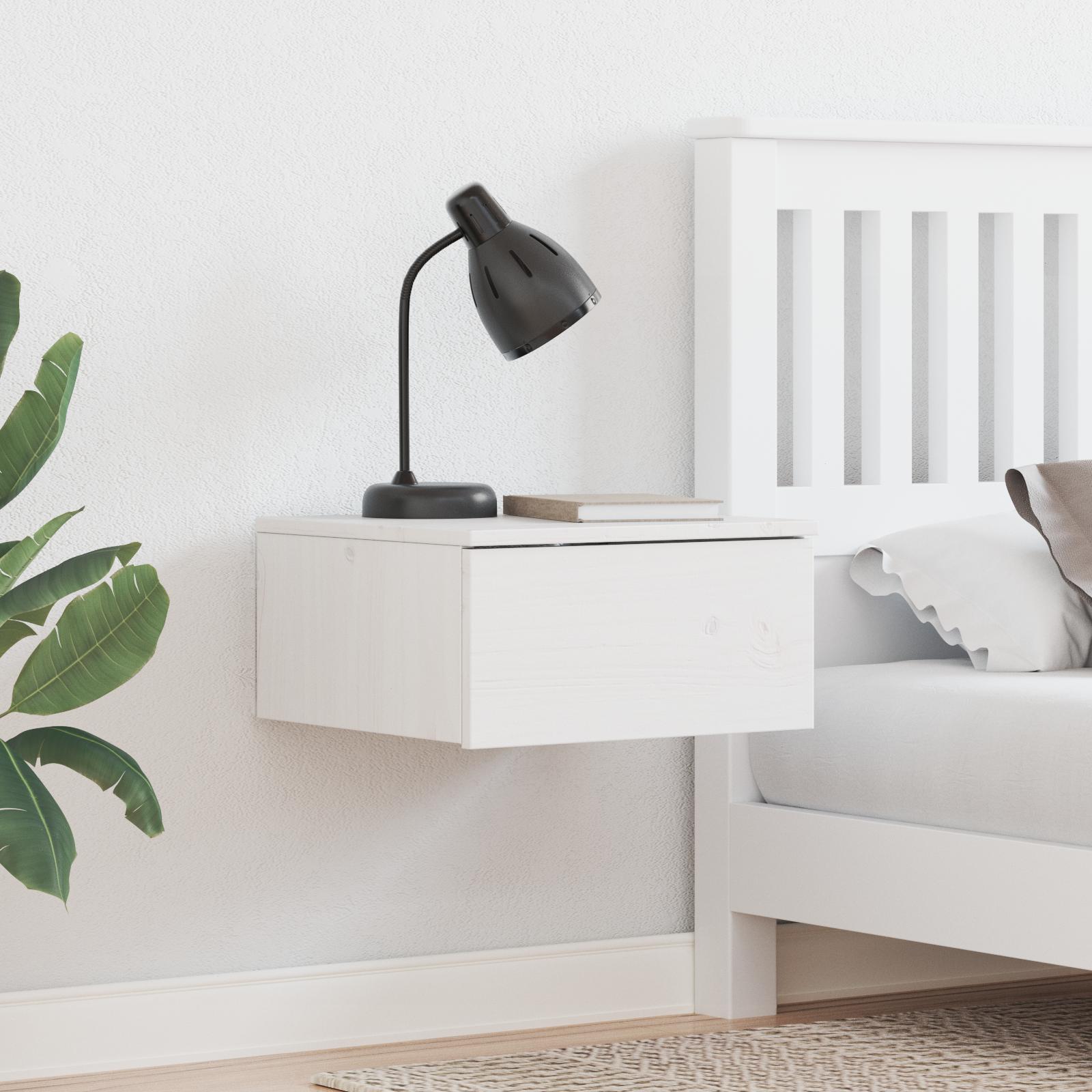 Væghængt natbord 2 stk Hvid 37 x 35 x 18,5 cm Massiv fyrretræ