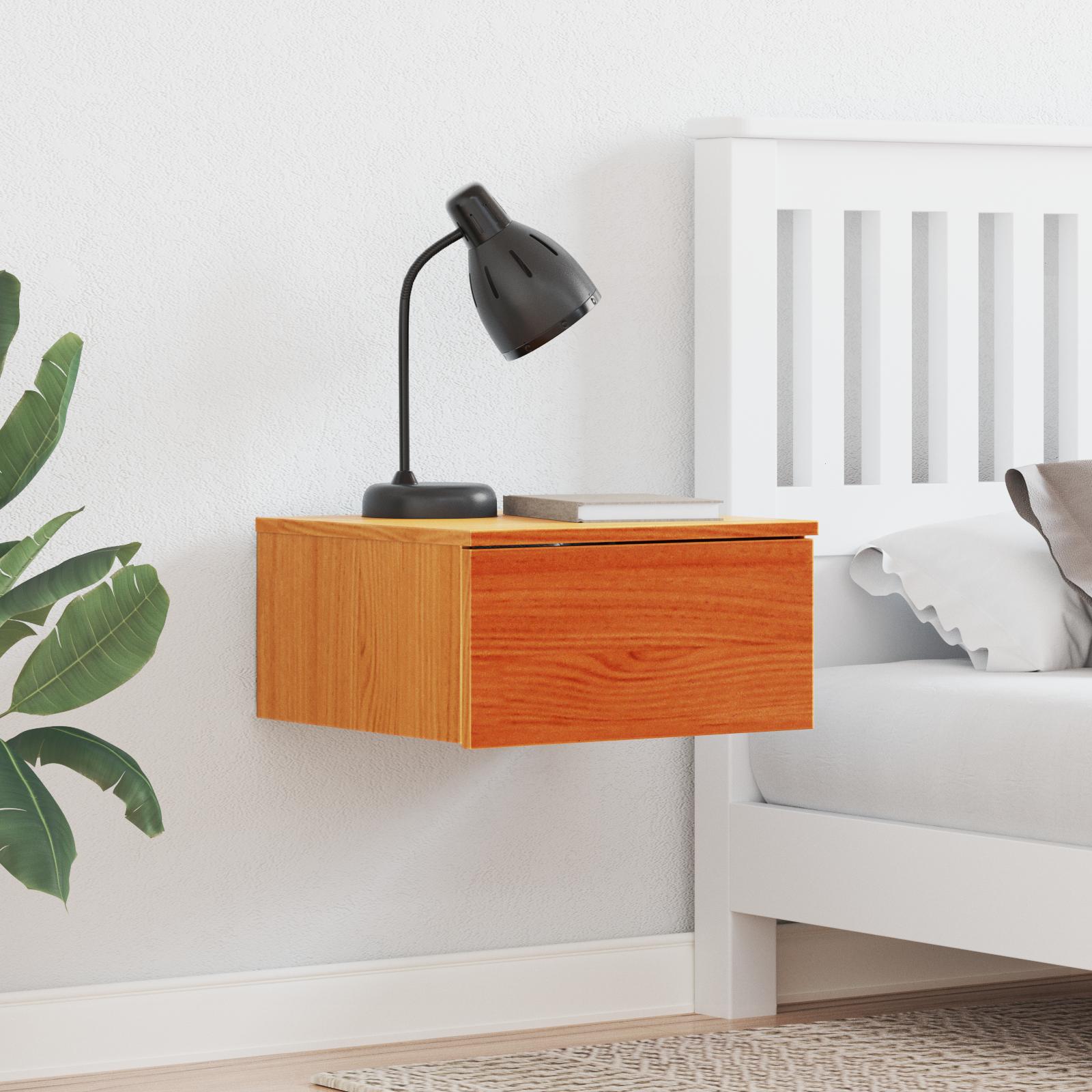 Væghængt natbord med skuffe Vægmonteret 2 stk Gyldenbrun 37 x 35 x 18,5 cm