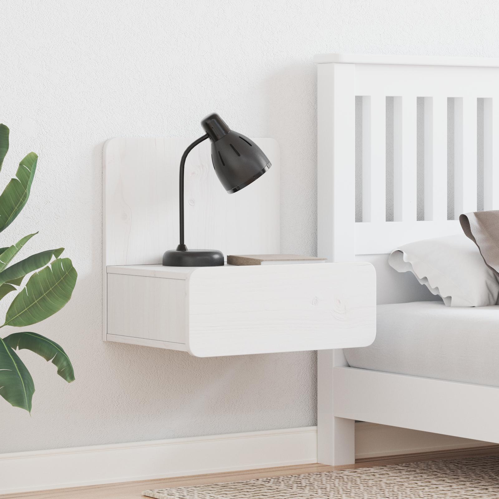 Sengebord Med Skuffe Hvid 44 X 32.5 X 40 Cm Massivt Fyrretræ