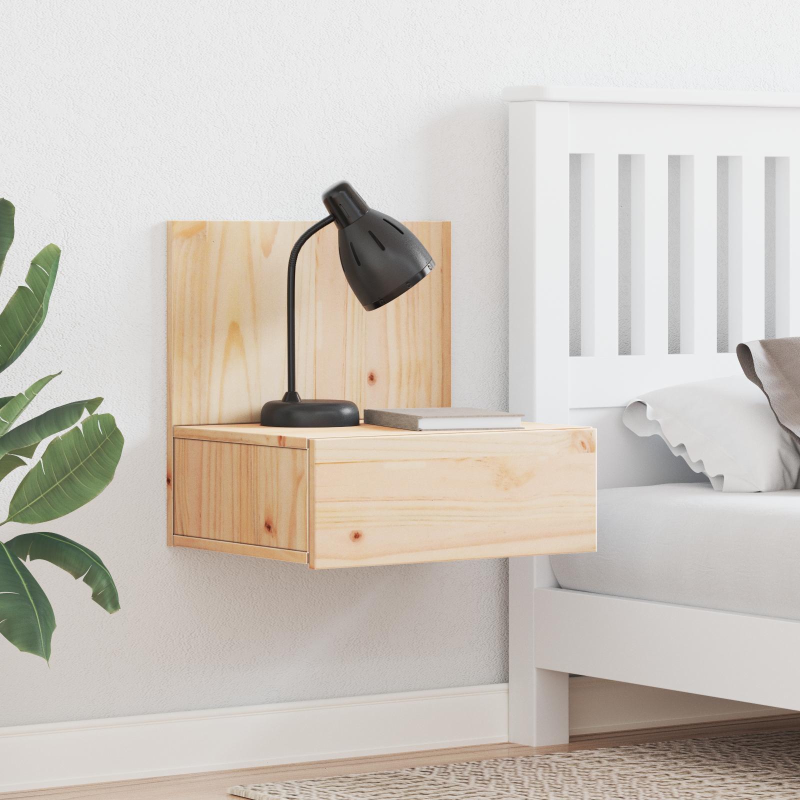 Væghængt natbord 2 stk Brun 42 x 32,5 x 40 cm Massiv fyrretræ