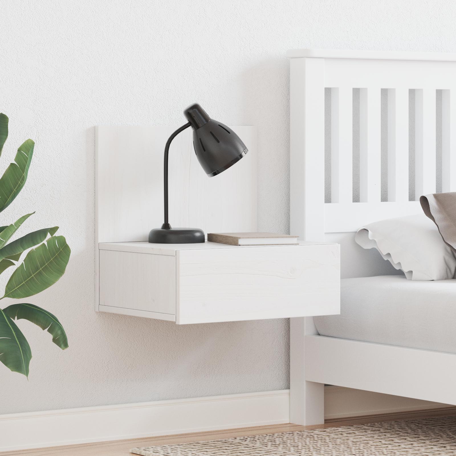 Væghængt natbord 2 stk Hvid 42 x 32,5 x 40 cm Massiv fyrretræ