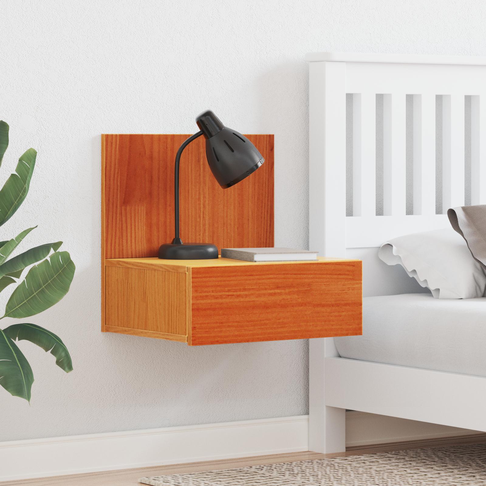 Væghængt natbord Gyldenbrun 42 x 32,5 x 40 cm Massiv fyrretræ