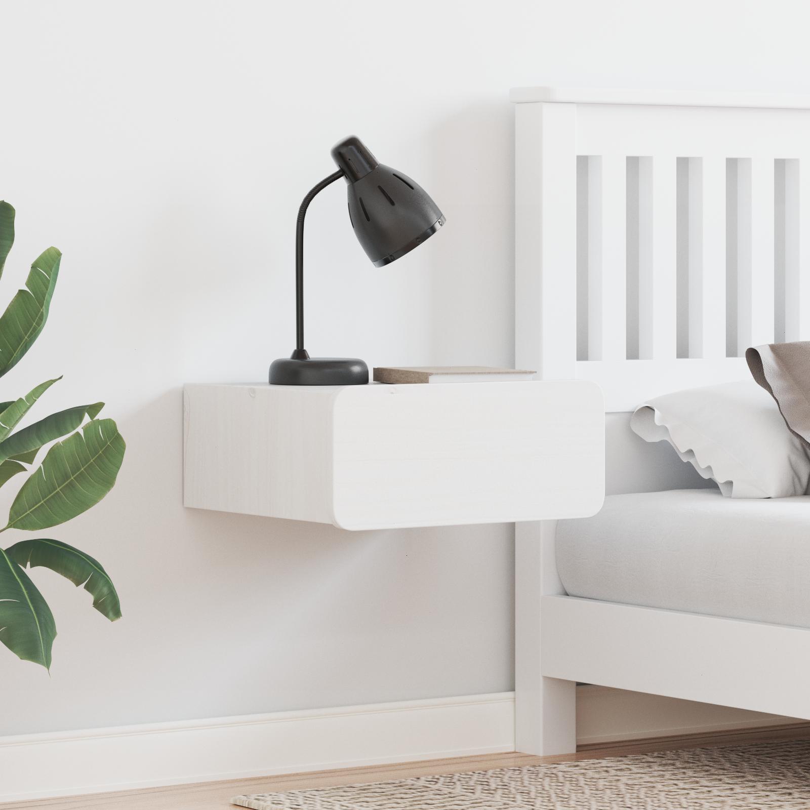 Væghængt natbord 2 stk Hvid 39 x 34 x 16.5 cm Massiv fyrretræ