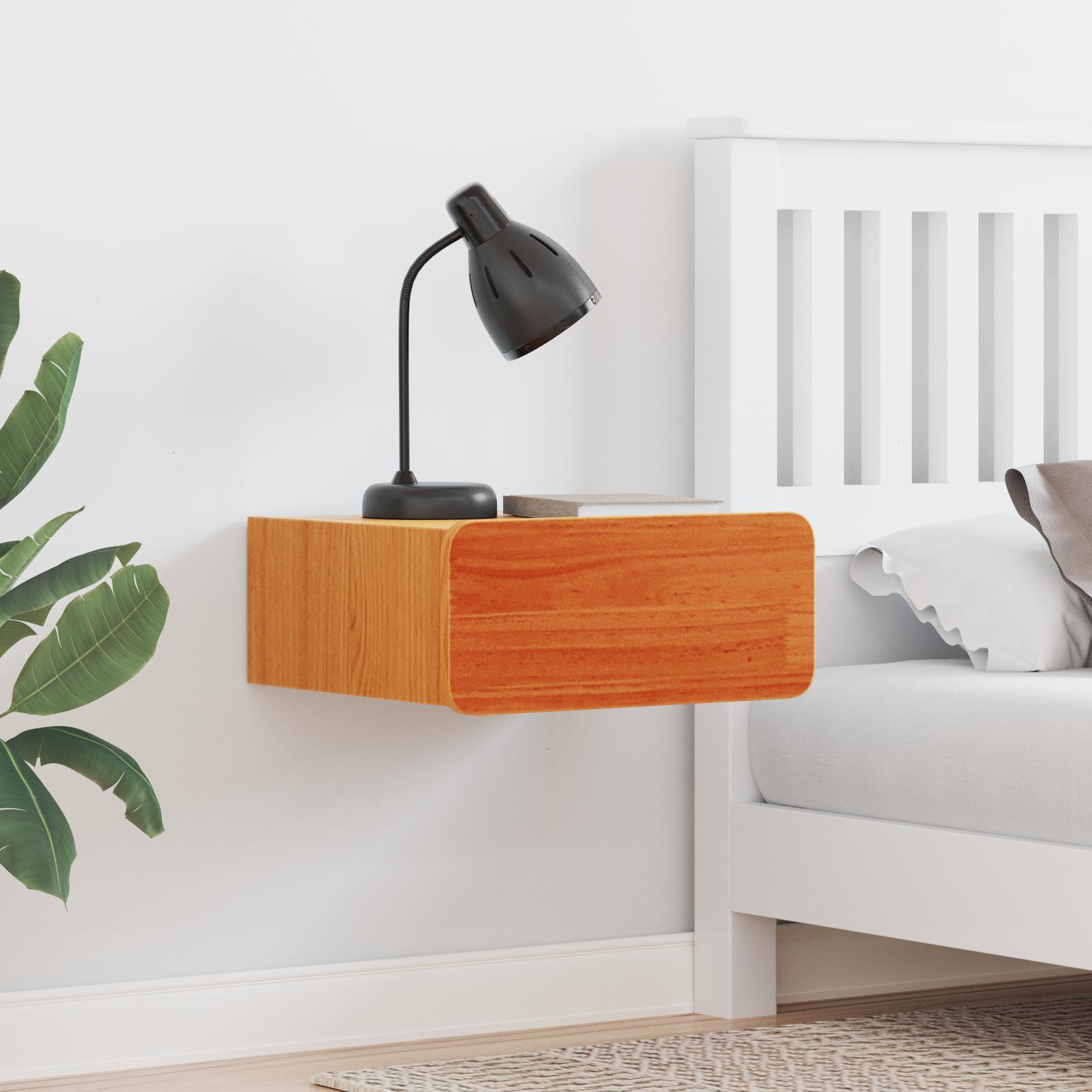 Væghængt natbord med skuffe Vægmonteret 2 stk Gyldenbrun 39 x 34 x 16.5 cm