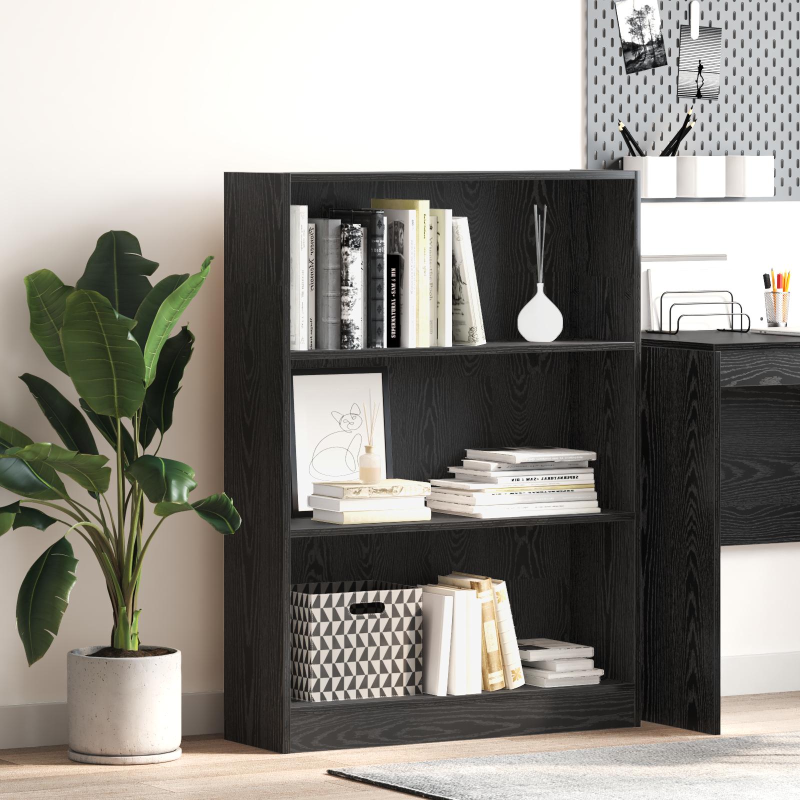 Bogreol Sort eg 80 x 24 x 109 cm Konstrueret træ billede