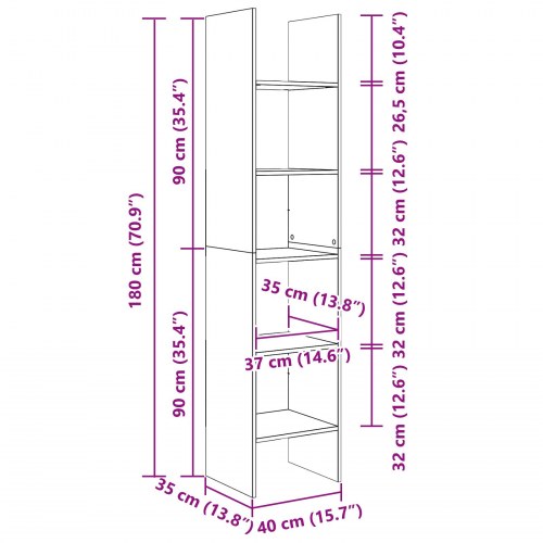 Bogreol i artisan egetræ - 40 × 35 × 180 cm, konstrueret træ