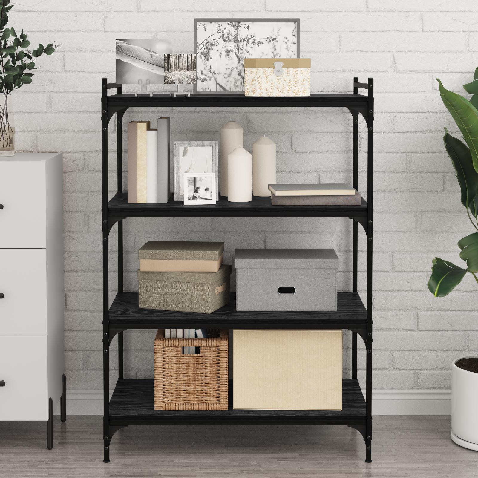 Bogshelf Board med hylde 4 stk Sort 100 x 40 x 1.5cm Spånplade billede