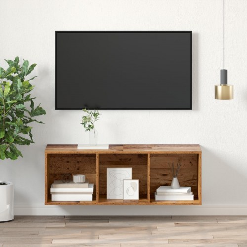 Væghængt TV-skab i gammelt træ - 37 x 37 x 107 cm