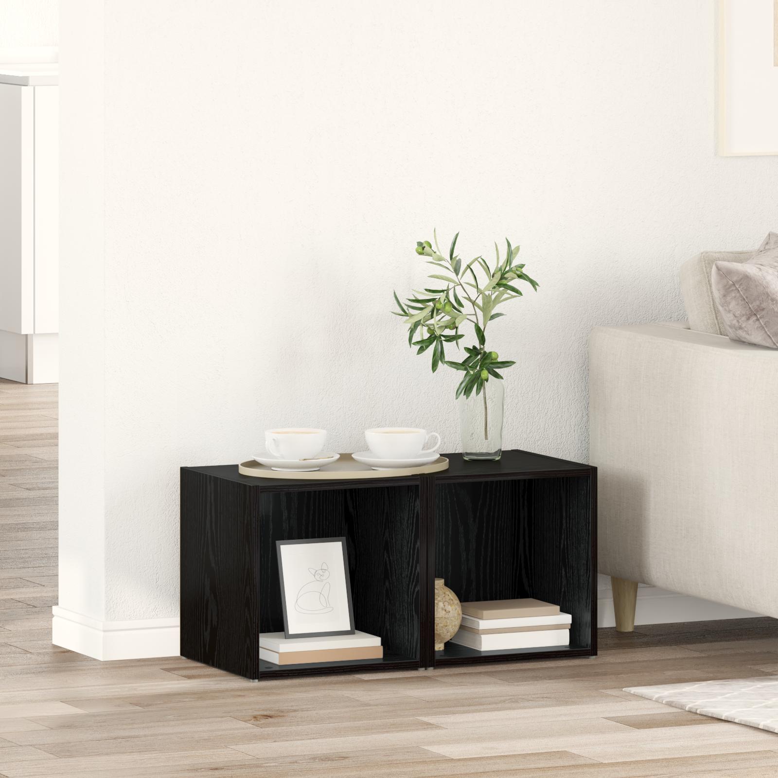 TV-skab 2 stk Sort 37 x 35 x 37 cm Konstrueret træ