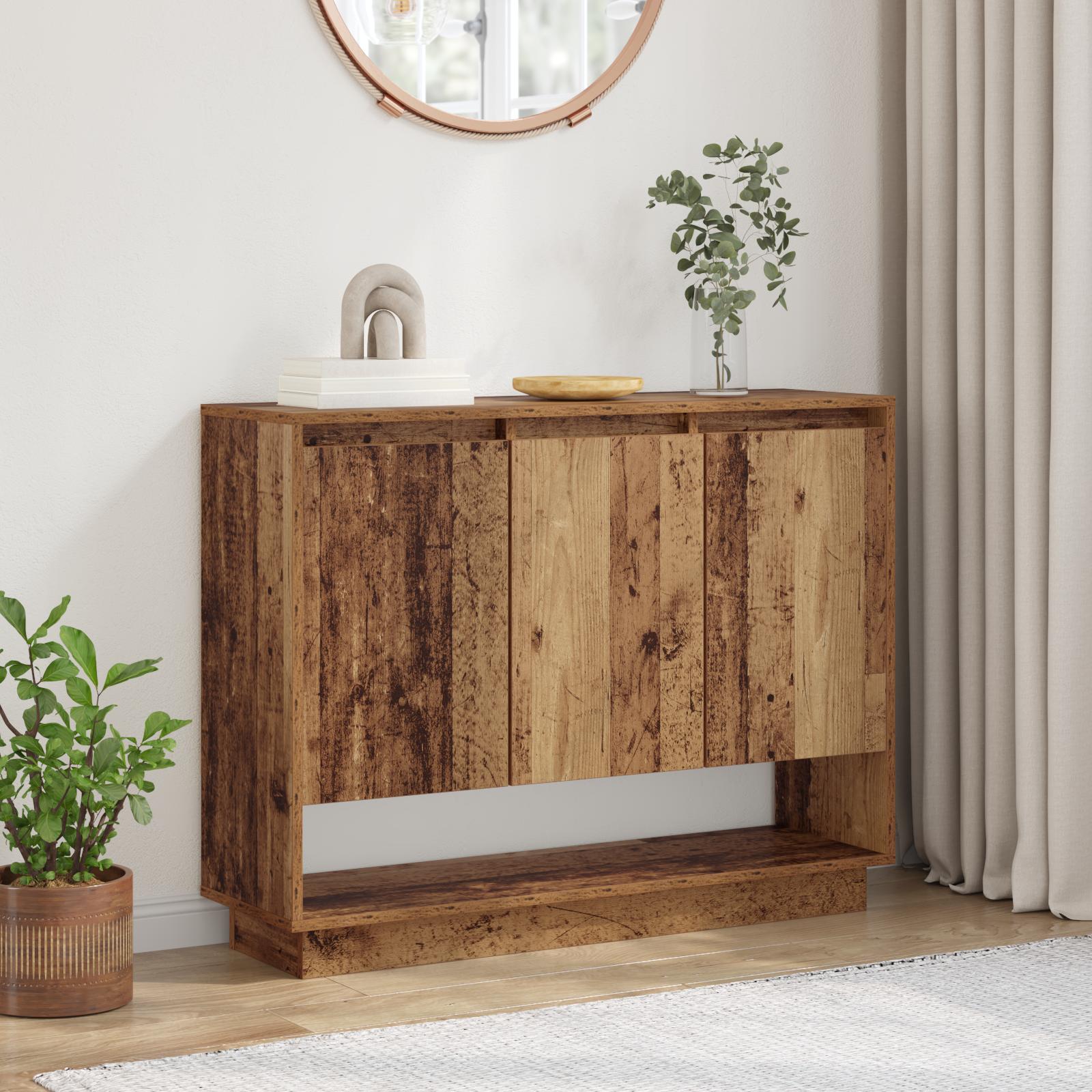Sideboard med hylde med dør Gammelt træ 97 x 29 x 75 cm Konstrueret træ