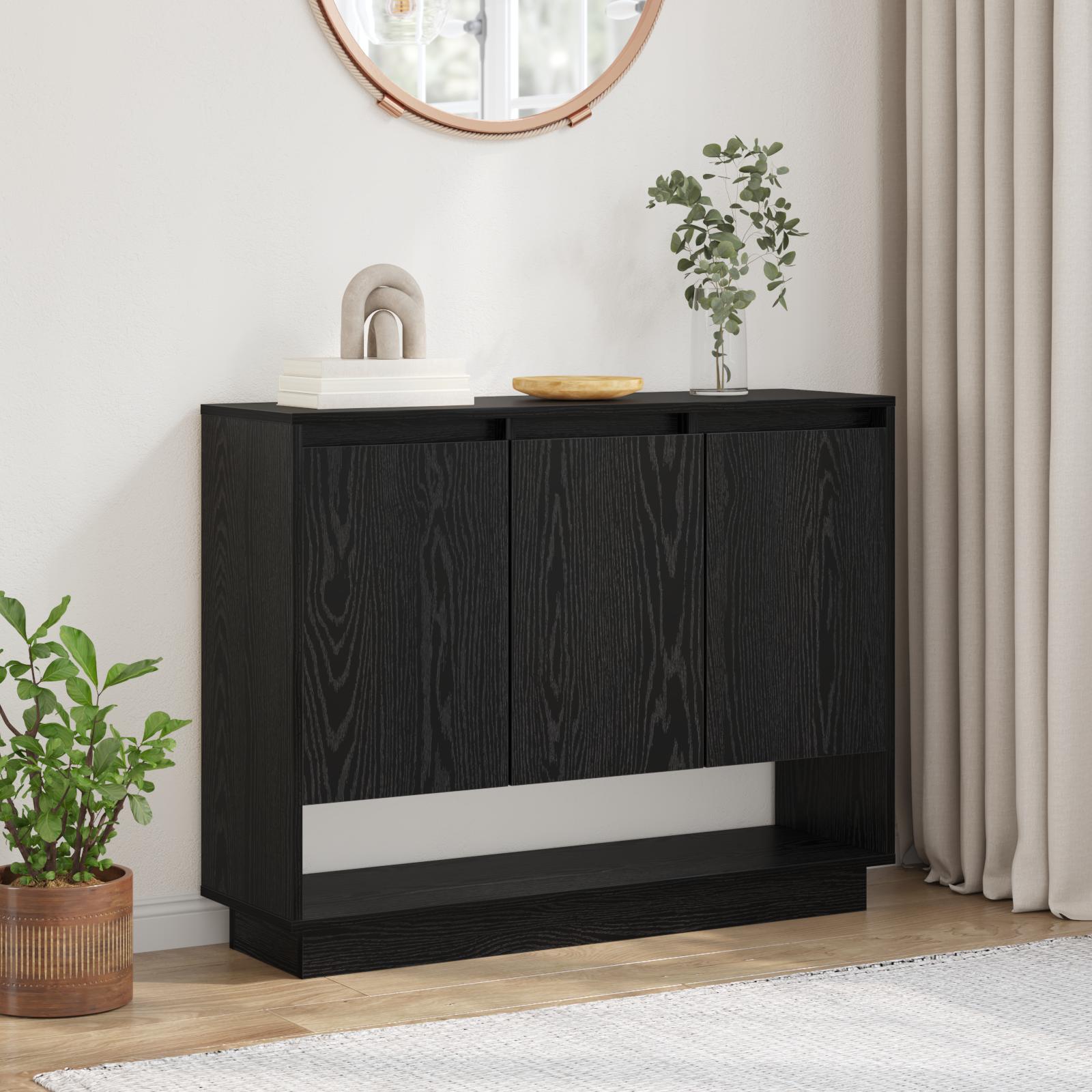 Sideboard med hylde med dør Sort eg 97 x 29 x 75 cm Konstrueret træ