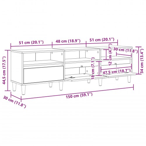 TV-skab 150 x 30 x 45 cm - gammelt træ