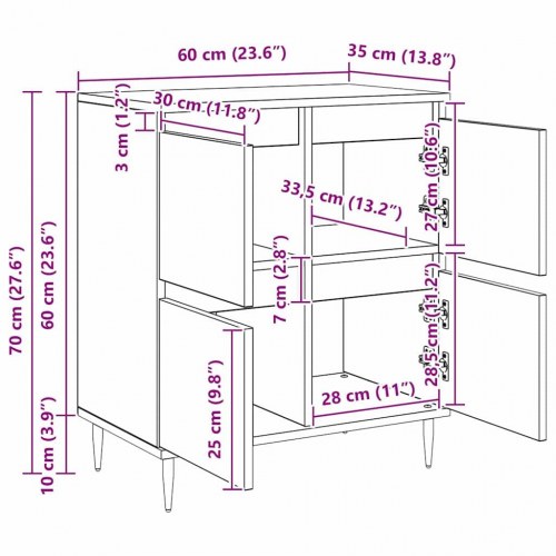 Opbevaringsskab i sort eg - 60 x 35 x 70 cm
