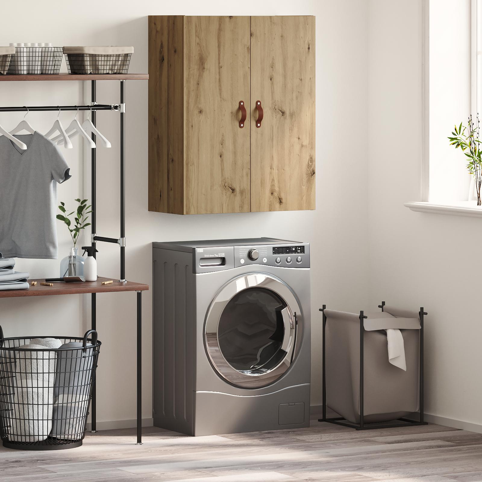 Vægskab med hylde Vægmonteret med opbevaring med dør Brun 69.5 x 34 x 90 cm Konstrueret træ