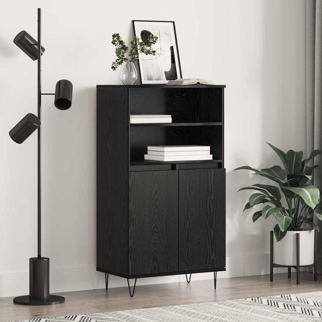Highboard med hylde med opbevaring med dør Sort 60 x 36 x 110 cm Konstrueret træ