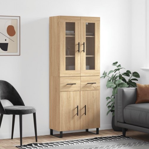 Højskab/skænk 69,5×34×180 cm i sonoma-eg, konstrueret træ