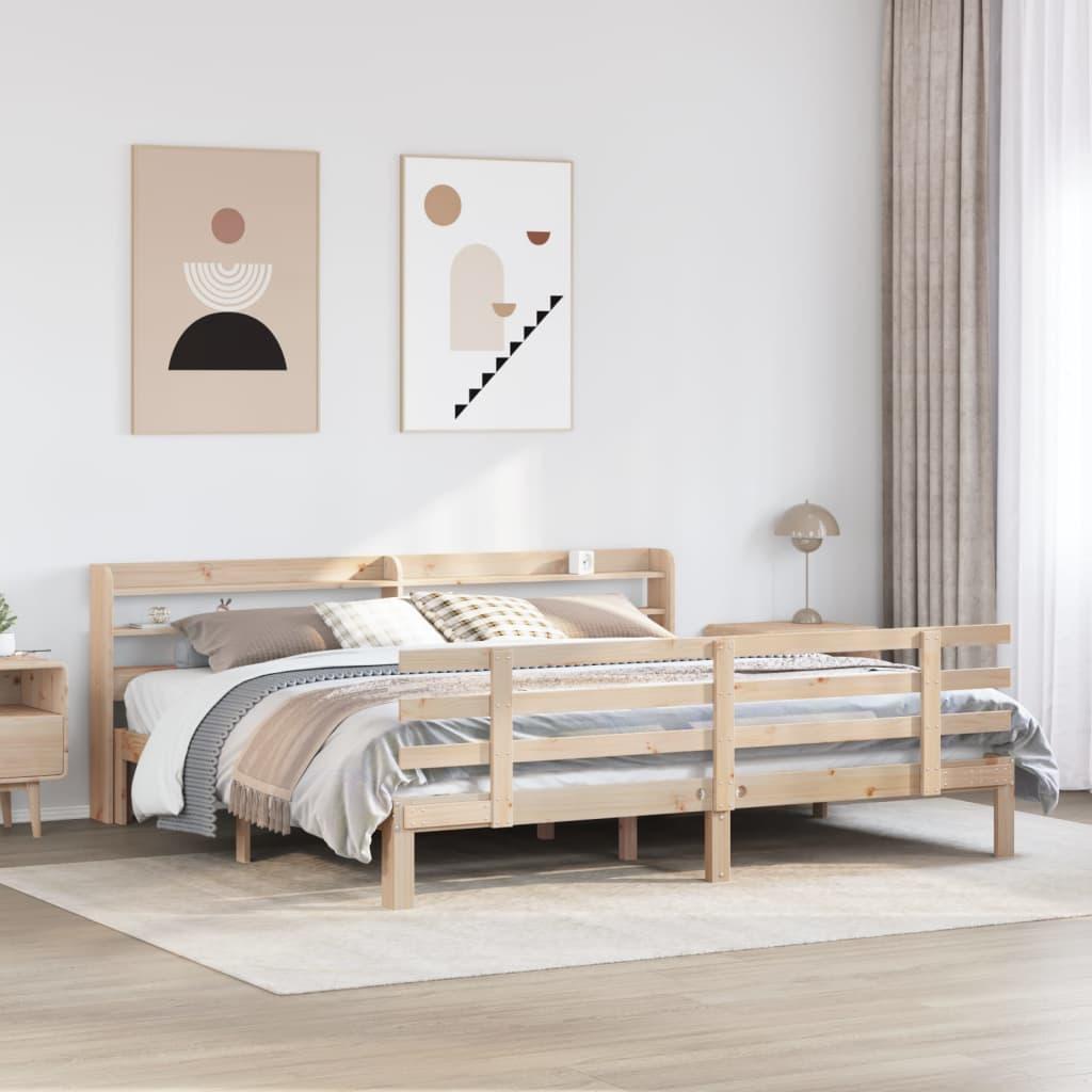 Sengeramme med sengegavl 200x200 cm massivt fyrretræ billede