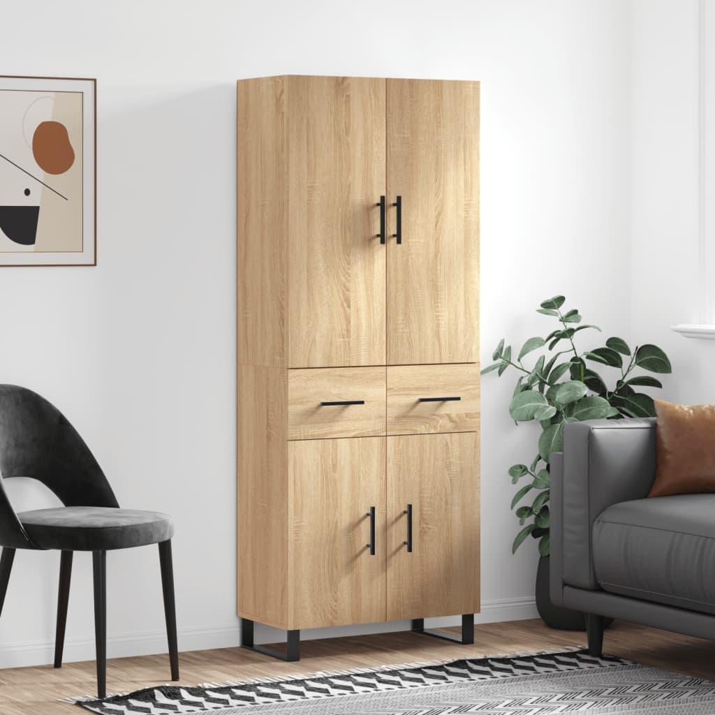Højskab med låger og skuffer 69,5 x 34 x 180 cm i sonoma-eg