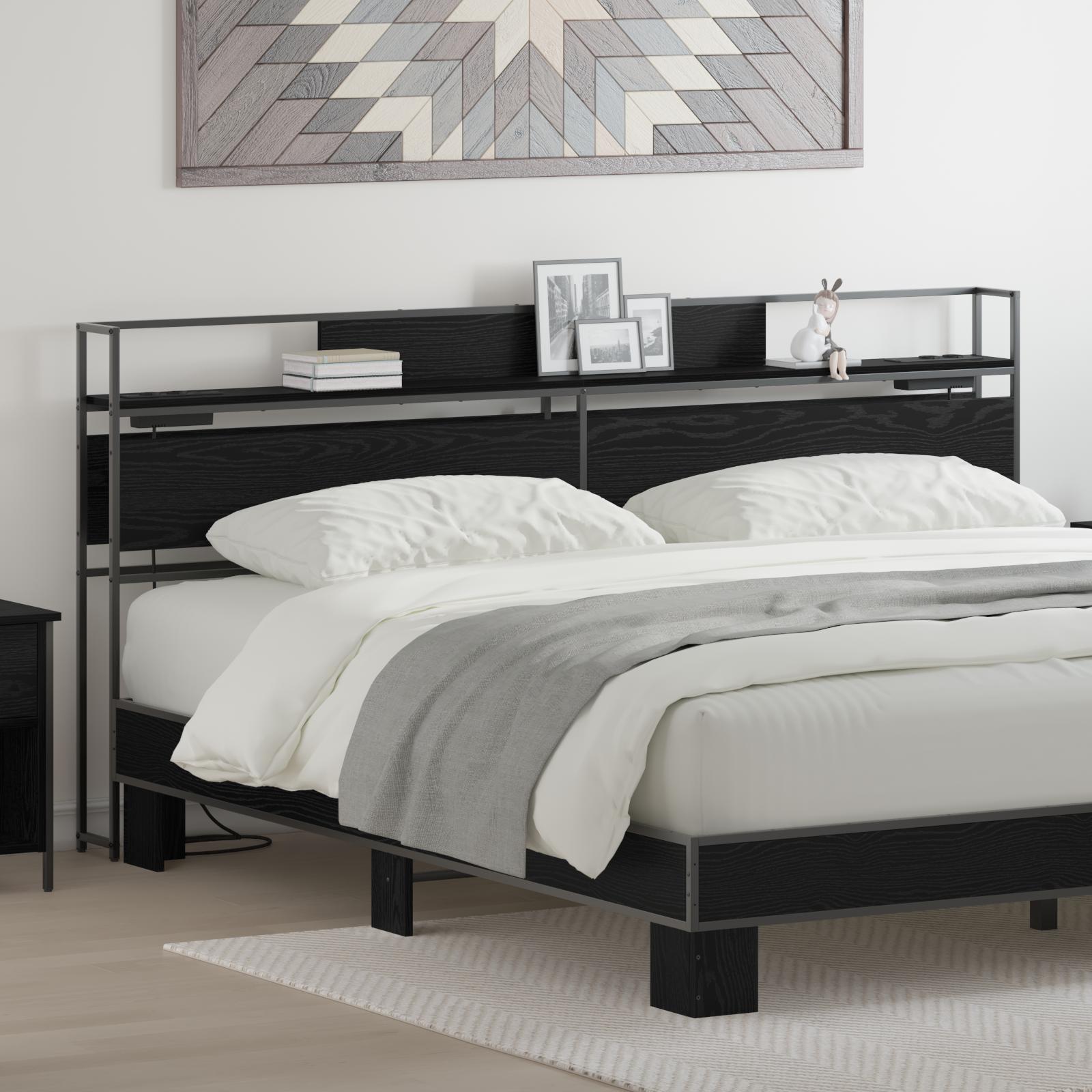 Opbevaringshovedgavl Sort eg 200 cm Konstrueret træ