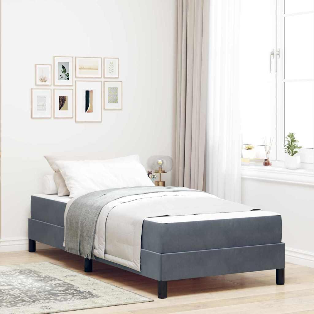 Boxmadras med topmadras Mørkegrå 90 x 200 cm Fløjl
