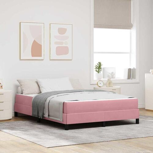 Boxmadras med topmadras Lyserød 140 x 200 cm Fløjl
